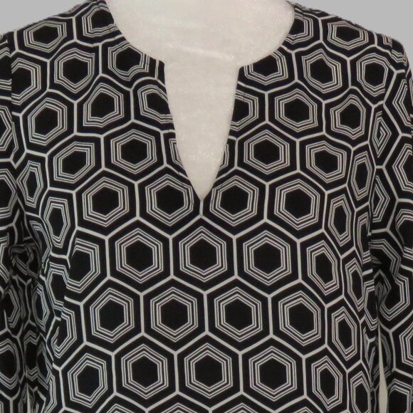 INC Women's Geometric Print Long-Sleeve Pullover V-Neck Blouse Size 0 XS (C914) - Picture 1 of 7